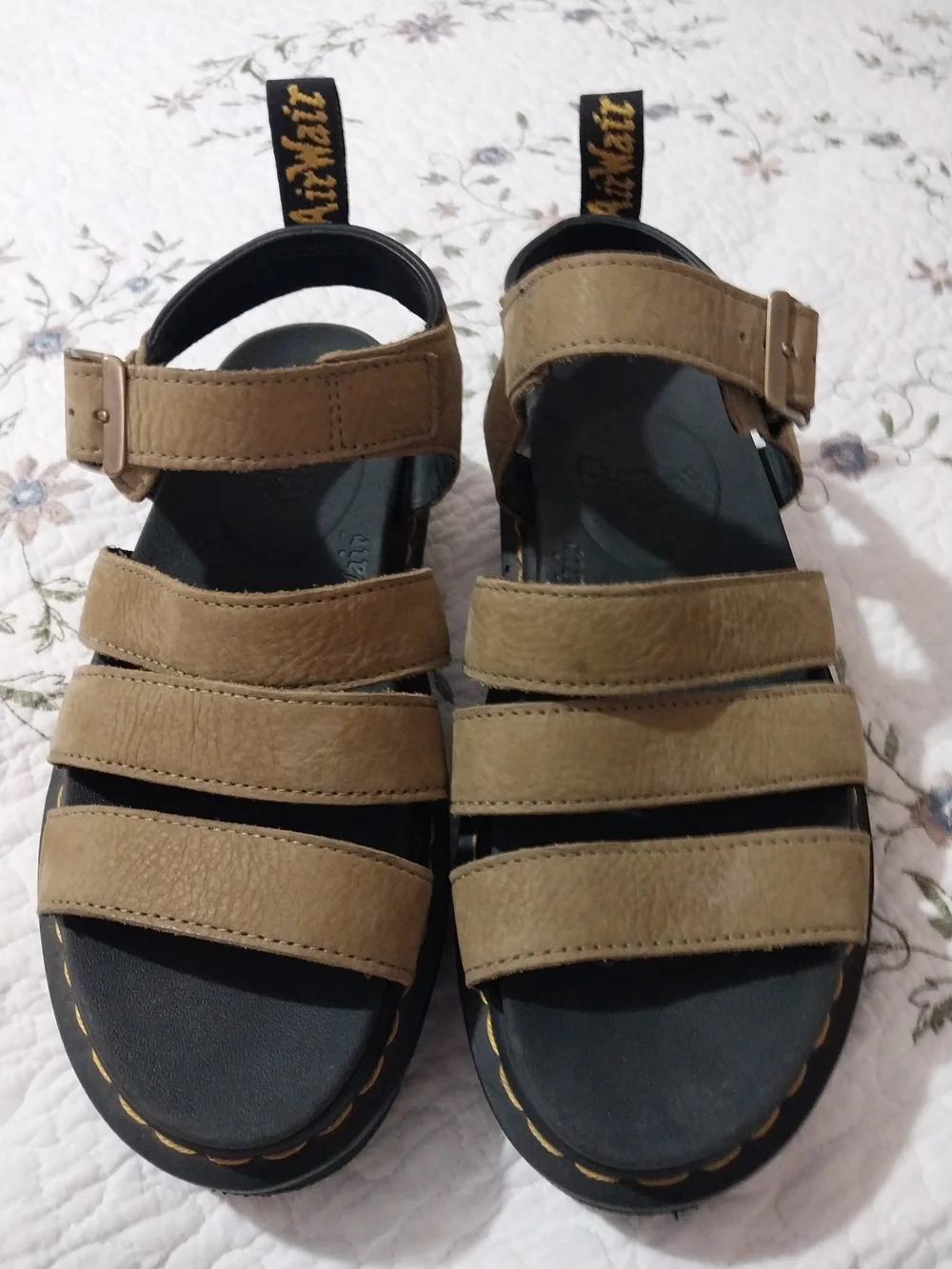 Dr. Martens Women's Blaire Brown Nubuk Leather  Triple-Strap Platform Sandal S8